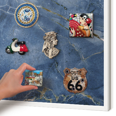 Magnetic board for travel magnets in a white frame Marble elegance