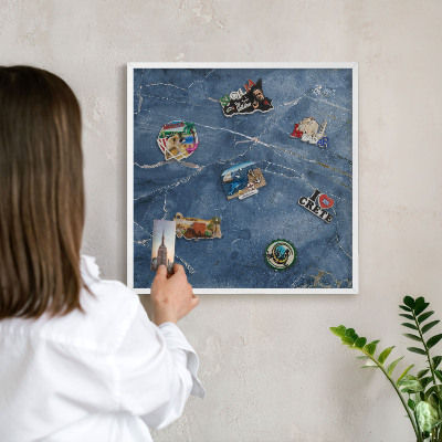 Magnetic board for travel magnets in a white frame Marble elegance