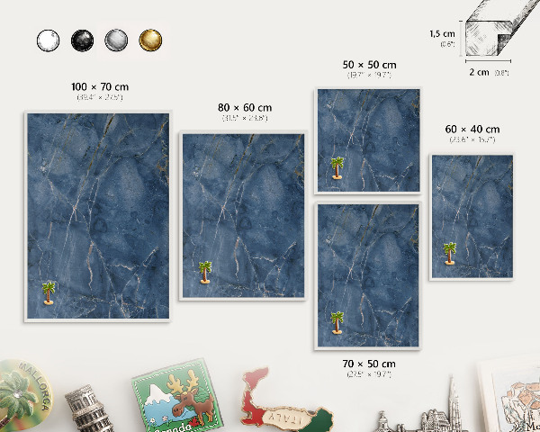 Magnetic board for travel magnets in a white frame Marble elegance
