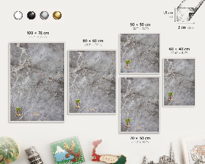 Magnetic board for travel magnets in a white frame Patterned marble
