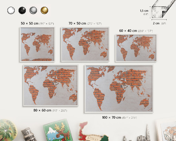 Magnetic board for travel magnets in a white frame Brick map