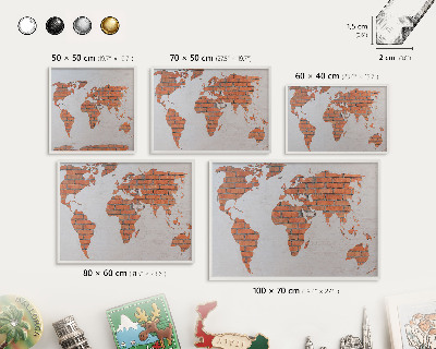 Magnetic board for travel magnets in a white frame Brick map