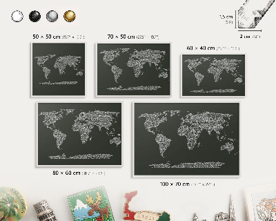 Magnetic board for travel magnets in a white frame Text map
