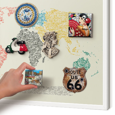Decorative magnet board with a white frame World map