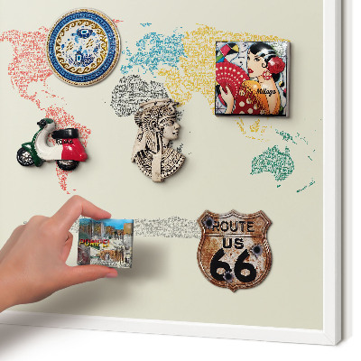 Decorative magnet board with a white frame World map