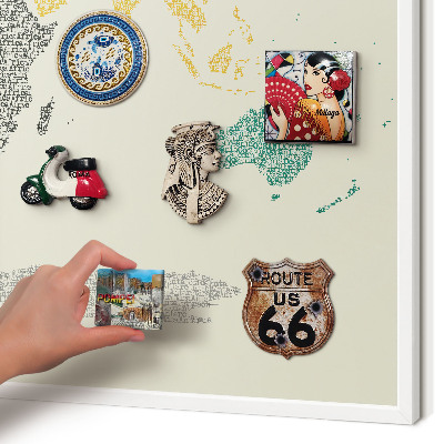 Decorative magnet board with a white frame World map