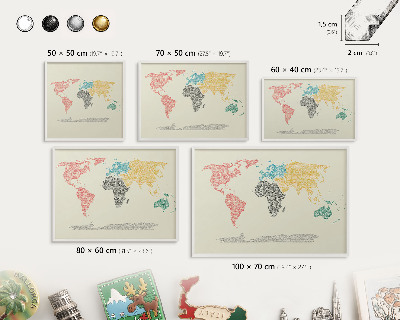 Decorative magnet board with a white frame World map