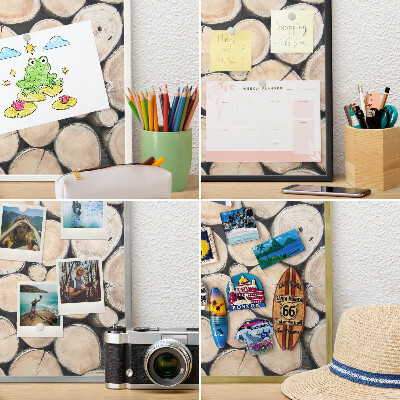 Magnetic board for travel magnets in a white frame Wooden texture