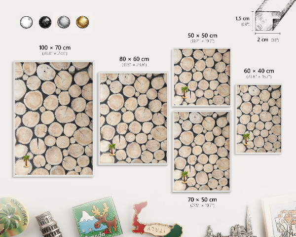 Magnetic board for travel magnets in a white frame Wooden texture