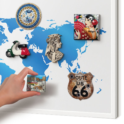 Decorative magnet board with a white frame World map