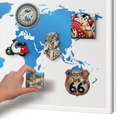 Decorative magnet board with a white frame World map