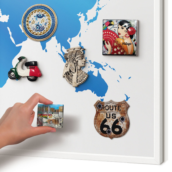 Decorative magnet board with a white frame World map