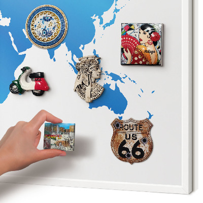 Decorative magnet board with a white frame World map