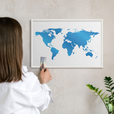 Decorative magnet board with a white frame World map