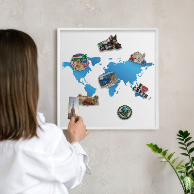 Decorative magnet board with a white frame World map