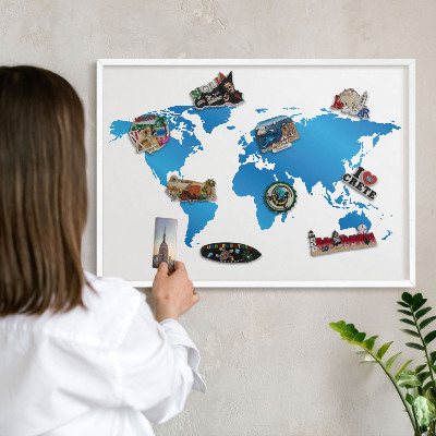Decorative magnet board with a white frame World map