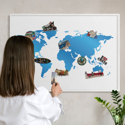 Decorative magnet board with a white frame World map