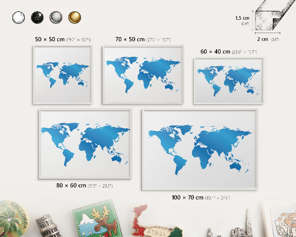 Decorative magnet board with a white frame World map