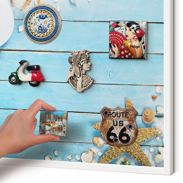 Decorative magnet board with a white frame Holiday rest
