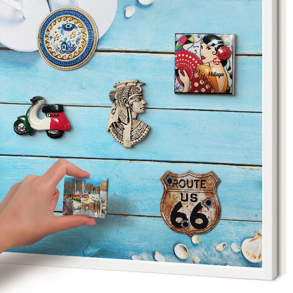Decorative magnet board with a white frame Holiday rest