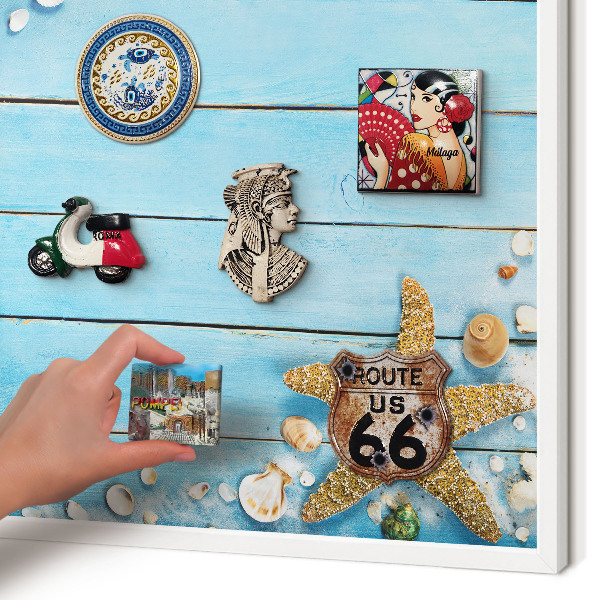 Decorative magnet board with a white frame Holiday rest