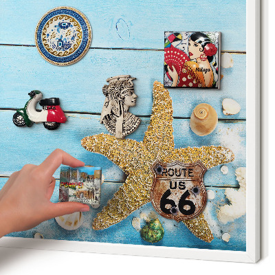 Decorative magnet board with a white frame Holiday rest