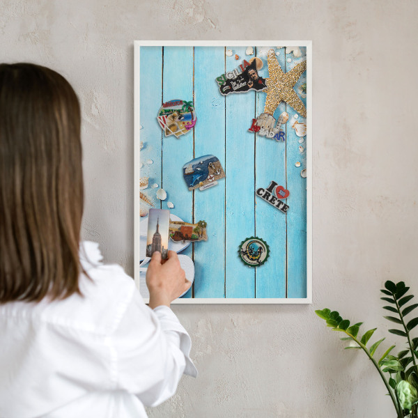 Decorative magnet board with a white frame Holiday rest