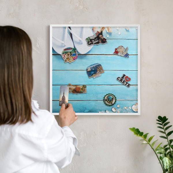 Decorative magnet board with a white frame Holiday rest