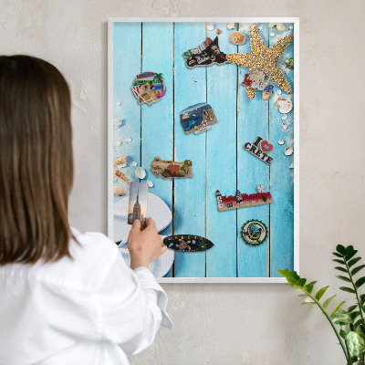 Decorative magnet board with a white frame Holiday rest