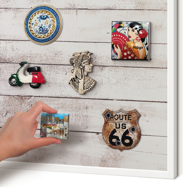 Decorative magnet board with a white frame Light wood