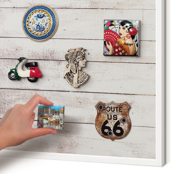 Decorative magnet board with a white frame Light wood