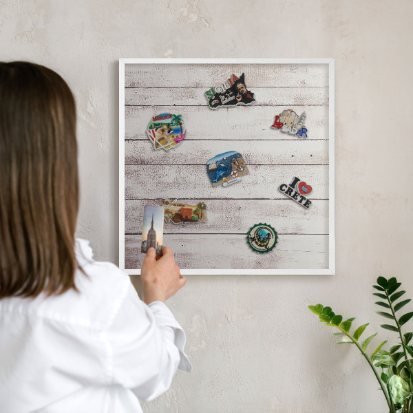 Decorative magnet board with a white frame Light wood