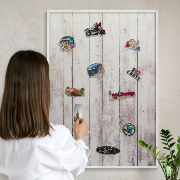 Decorative magnet board with a white frame Light wood