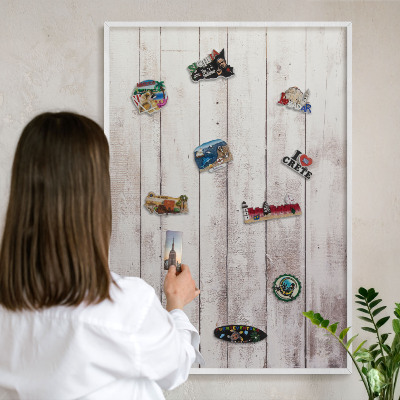 Decorative magnet board with a white frame Light wood