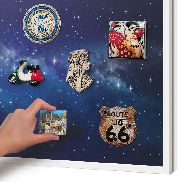 Magnetic board for travel magnets in a white frame Star space