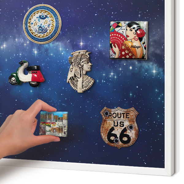 Magnetic board for travel magnets in a white frame Star space