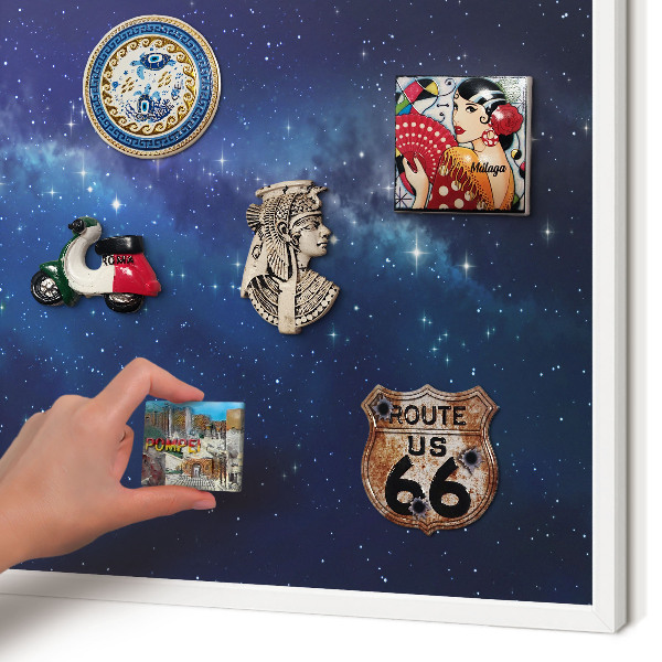 Magnetic board for travel magnets in a white frame Star space