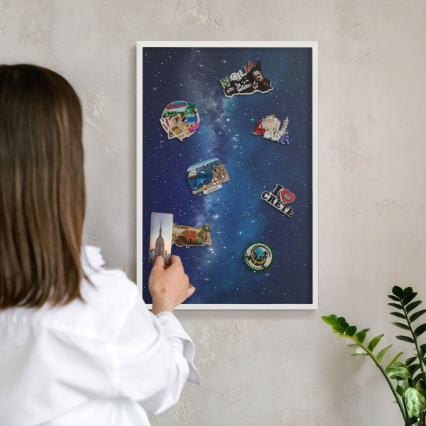 Magnetic board for travel magnets in a white frame Star space