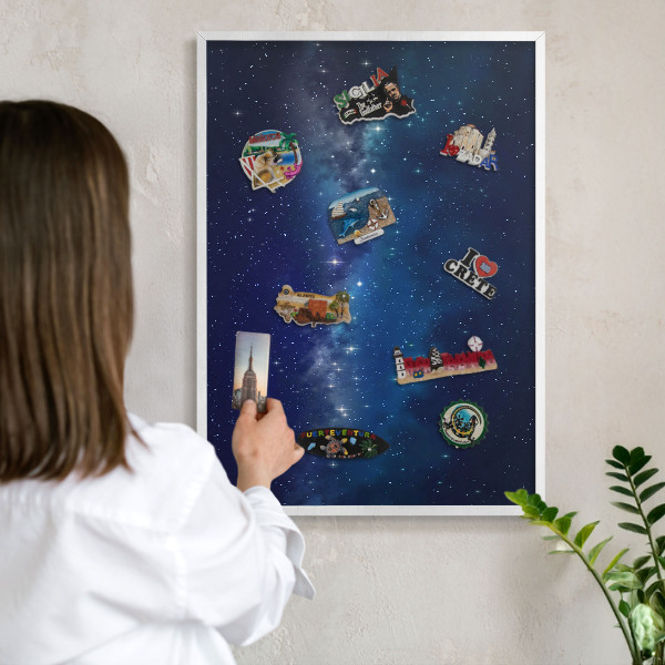Magnetic board for travel magnets in a white frame Star space