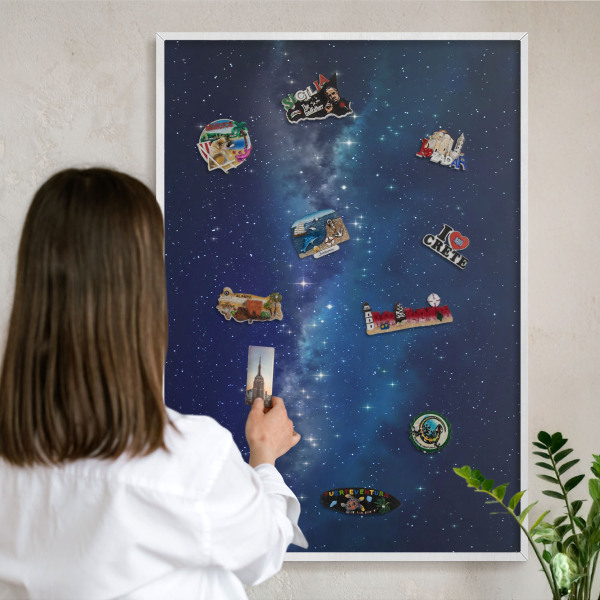 Magnetic board for travel magnets in a white frame Star space