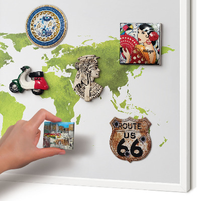 Decorative magnet board with a white frame Green map