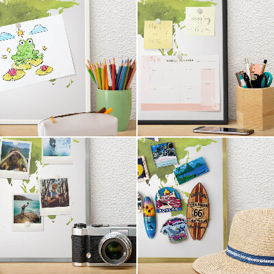 Decorative magnet board with a white frame Green map
