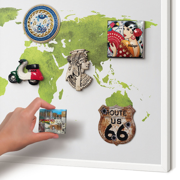 Decorative magnet board with a white frame Green map