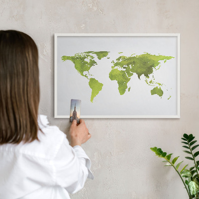 Decorative magnet board with a white frame Green map