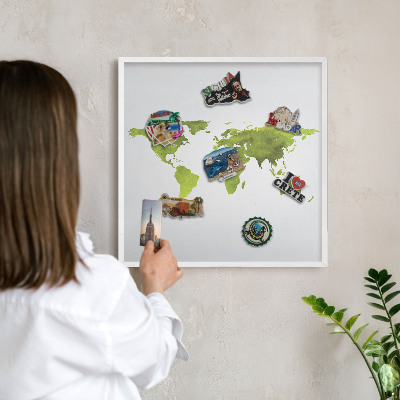 Decorative magnet board with a white frame Green map