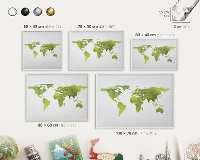 Decorative magnet board with a white frame Green map