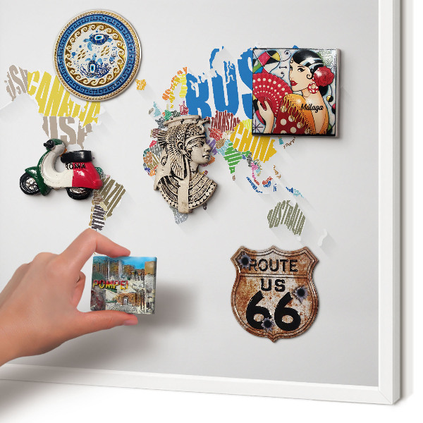 Magnetic board for travel magnets in a white frame Color map