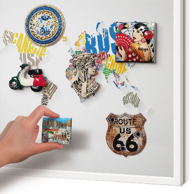 Magnetic board for travel magnets in a white frame Color map