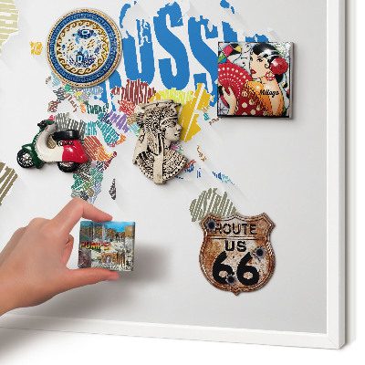 Magnetic board for travel magnets in a white frame Color map