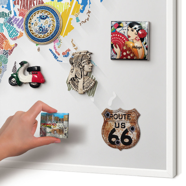 Magnetic board for travel magnets in a white frame Color map